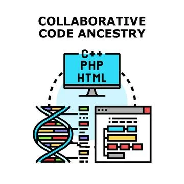 Collaborative code ancestry visualization creating program development Stock Illustration