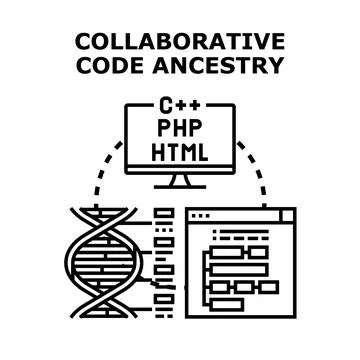 Collaborative code ancestry visualization creating program development Stock Illustration