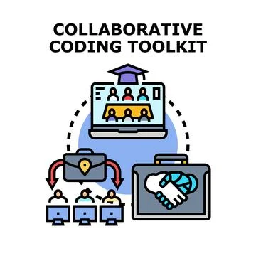 Collaborative coding toolkit assisting remote development team work Stock Illustration
