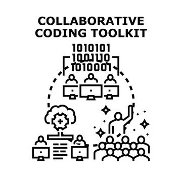 Collaborative coding toolkit assisting software development team Stock Illustration