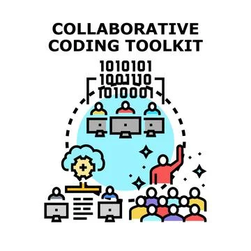 Collaborative coding toolkit assisting software development team Stock Illustration
