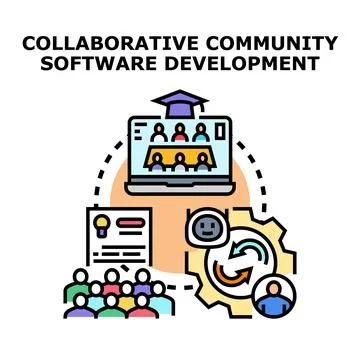 Collaborative community software development concept vector illustrating pr.. Illustrazione stock