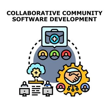 Collaborative community software development creating shared solutions Stock Illustration