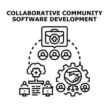 Collaborative community software development creating shared solutions Ilustração Stock