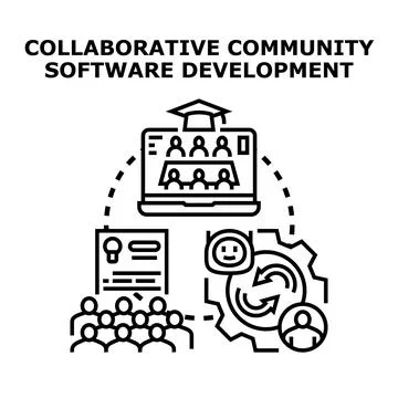 Collaborative community software development involving remote team members, g Stock Illustration