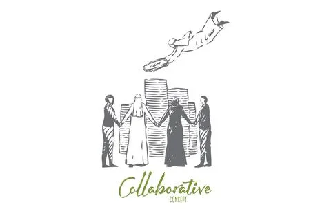 Collaborative concept sketch. Isolated vector illustration Stock Illustration