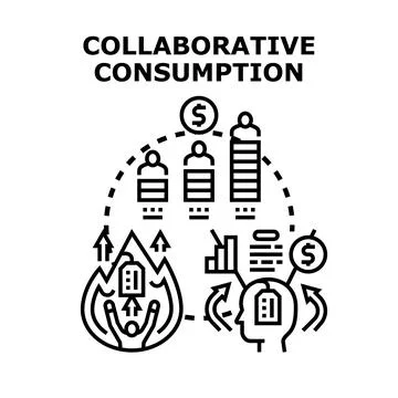 Collaborative consumption concept with shared resources illustration Stock Illustration