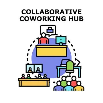 Collaborative coworking hub offering shared office solutions 스톡 일러스트