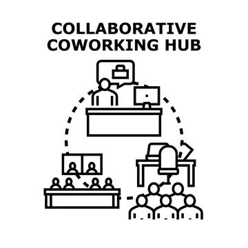Collaborative coworking hub offering shared office solutions Stock Illustration