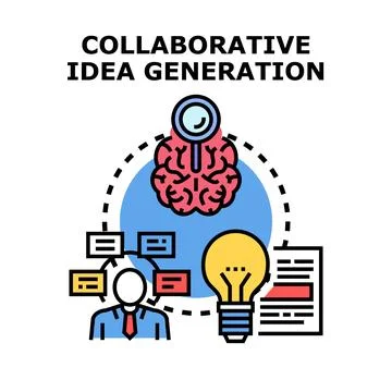 Collaborative creative thinking process generating new business ideas Ilustración de archivo
