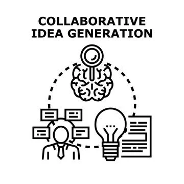 Collaborative creative thinking process generating new business ideas 库存插图