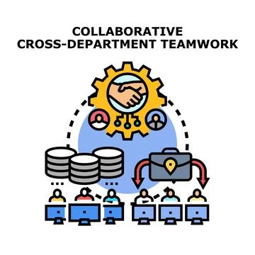 Collaborative cross department teamwork achieving business goals Stock Illustration