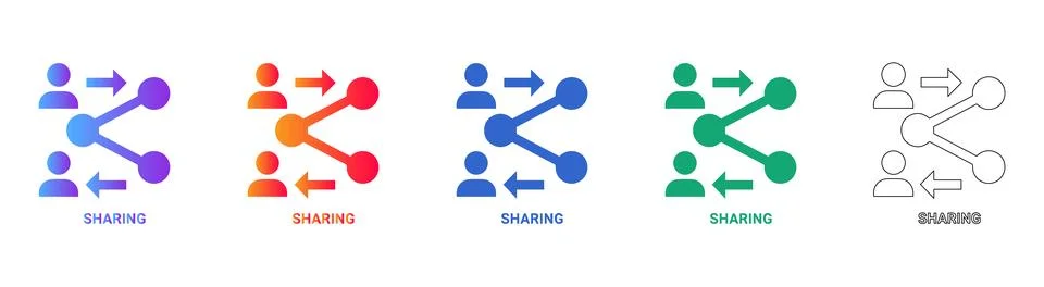 Collaborative Data Sharing Network Icon Set Illustrazione stock