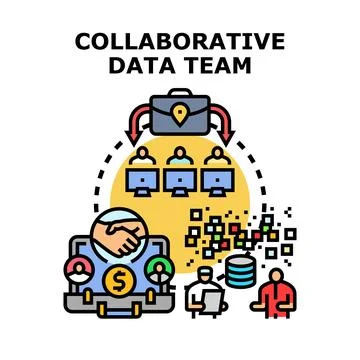 Collaborative data team analyzing and managing data Stock Illustration