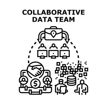 Collaborative data team analyzing and managing data Stock Illustration