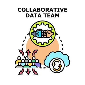 Collaborative data team managing information flow system Stock Illustration