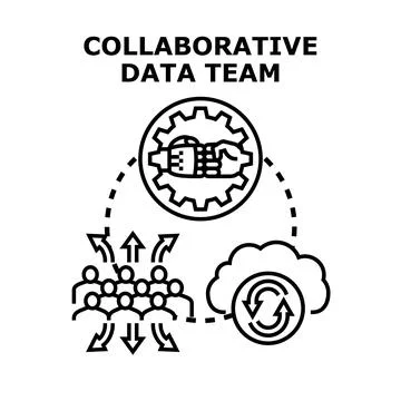 Collaborative data team managing information flow system Stock Illustration