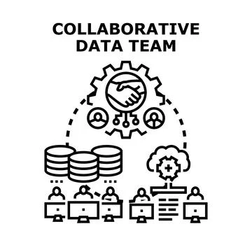 Collaborative data team working on cloud information computing イラスト素材