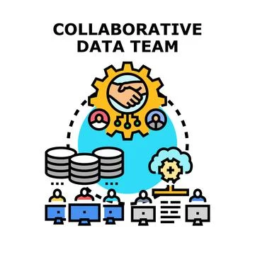 Collaborative data team working on cloud information computing Stockillustratie