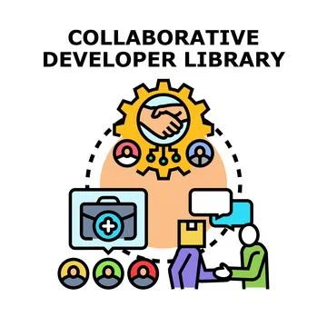 Collaborative developer library creating shared resources and teamwork Stockillustratie