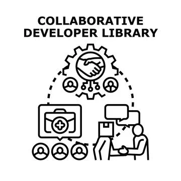 Collaborative developer library creating shared resources and teamwork Stockillustratie