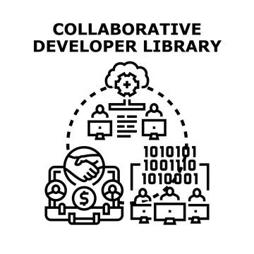Collaborative developer library creating software solutions concept 库存插图