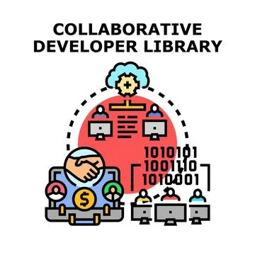 Collaborative developer library creating software solutions concept Stock Illustration