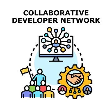 Collaborative developer network fostering teamwork and innovation 스톡 일러스트