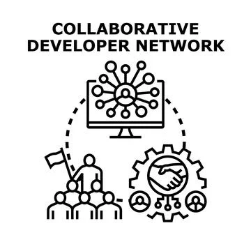 Collaborative developer network fostering teamwork and innovation Stock Illustration