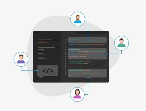 Collaborative Development, digital team on demand, in-house software web coding Stock Illustration