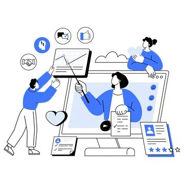 Collaborative Digital Learning and Online Communication Among Team Members Stock Illustration