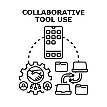 Collaborative digital tool use for teamwork and communication Stock Illustration