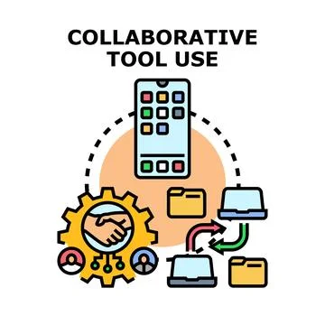 Collaborative digital tool use for teamwork and communication Stock Illustration