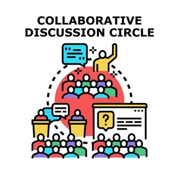 Collaborative discussion circle engaging in teamwork communication Stock Illustration