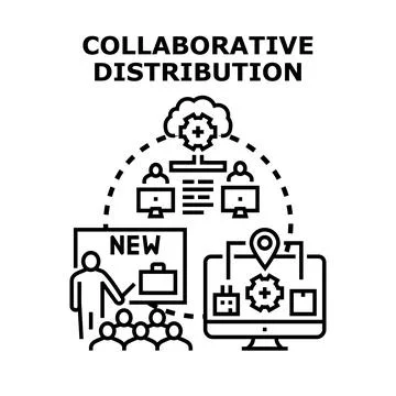 Collaborative distribution concept connecting education, cloud, and logistics Stock Illustration