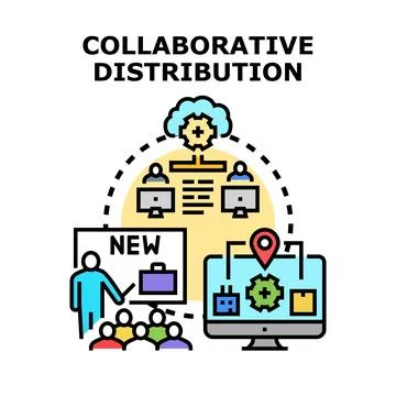Collaborative distribution concept connecting education, cloud, and logistics Stock Illustration