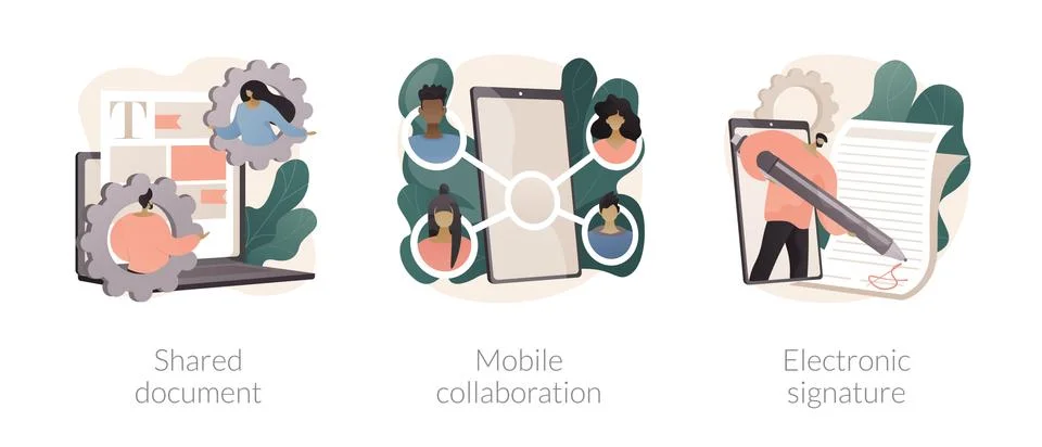 Collaborative document abstract concept vector illustrations. Illustrazione stock