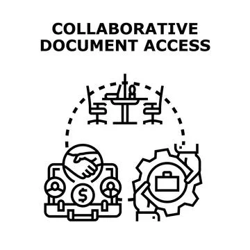 Collaborative document access and business cooperation working together Stock Illustration