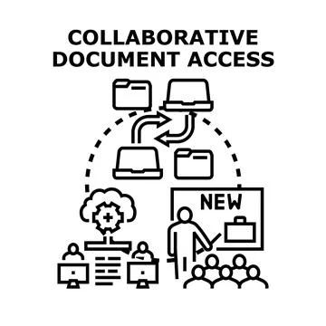 Collaborative document access technology concept presenting data sharing Stock Illustration