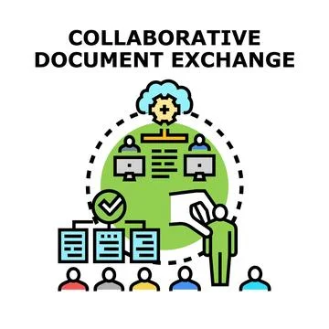 Collaborative document exchange cloud computing teamwork Stock Illustration