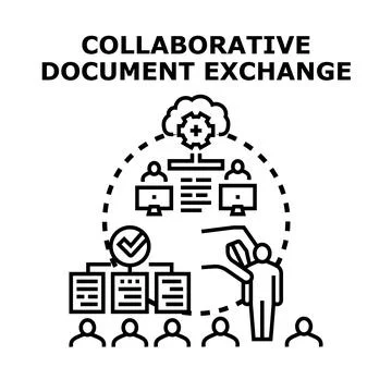 Collaborative document exchange cloud computing teamwork Stock Illustration