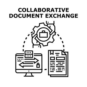 Collaborative document exchange process with secure file sharing Stock Illustration