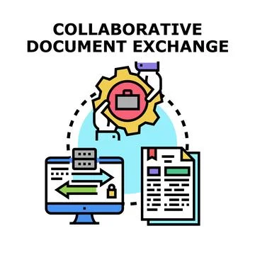 Collaborative document exchange process with secure file sharing Stock Illustration