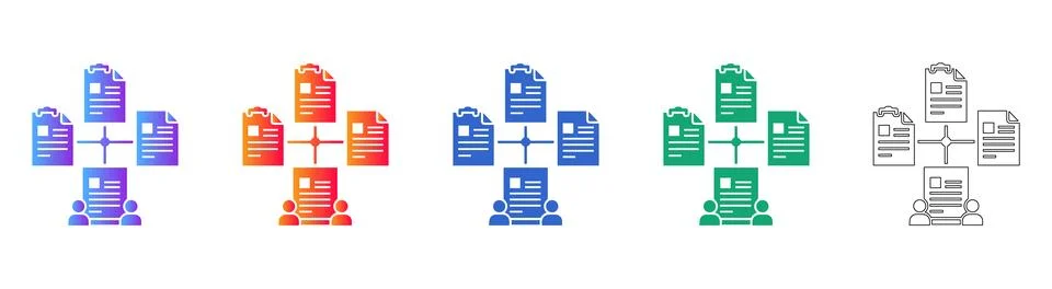 Collaborative Document Sharing and Teamwork Network Icons Stock Illustration