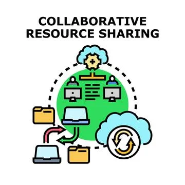 Collaborative ecosystem sharing digital resources and information Stock Illustration