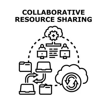 Collaborative ecosystem sharing digital resources and information Stock Illustration