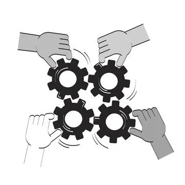 Collaborative effort teamwork cogs doodle line illustration concept Ilustración de archivo