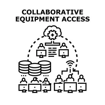 Collaborative equipment access sharing digital network resources Illustrazione stock