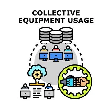 Collaborative equipment usage for shared digital resources Stock Illustration