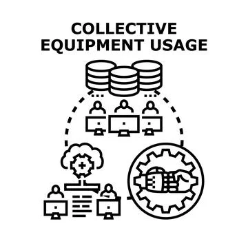 Collaborative equipment usage for shared digital resources Stock Illustration